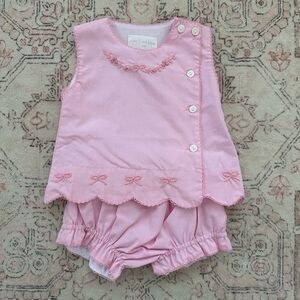 Cecil and Lou hand embroidered bow diaper set